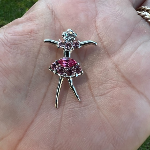 Silver-tone Clear & Pink Rhinestone Ballerina Pendant 👠 - Picture 6 of 17